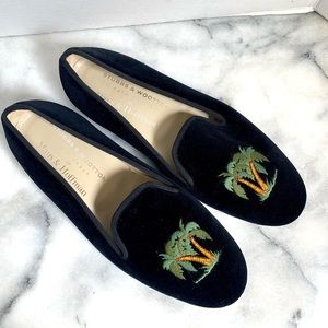 Stubbs & Wootton Black Velvet Palm Tree Loafers